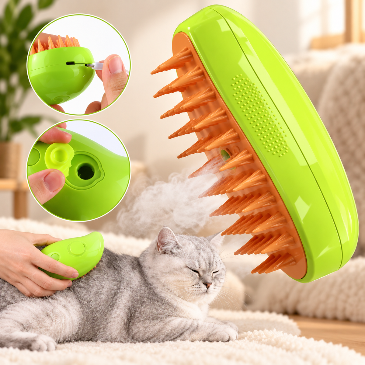 Cepillo de Mascotas con Vapor 3 en 1