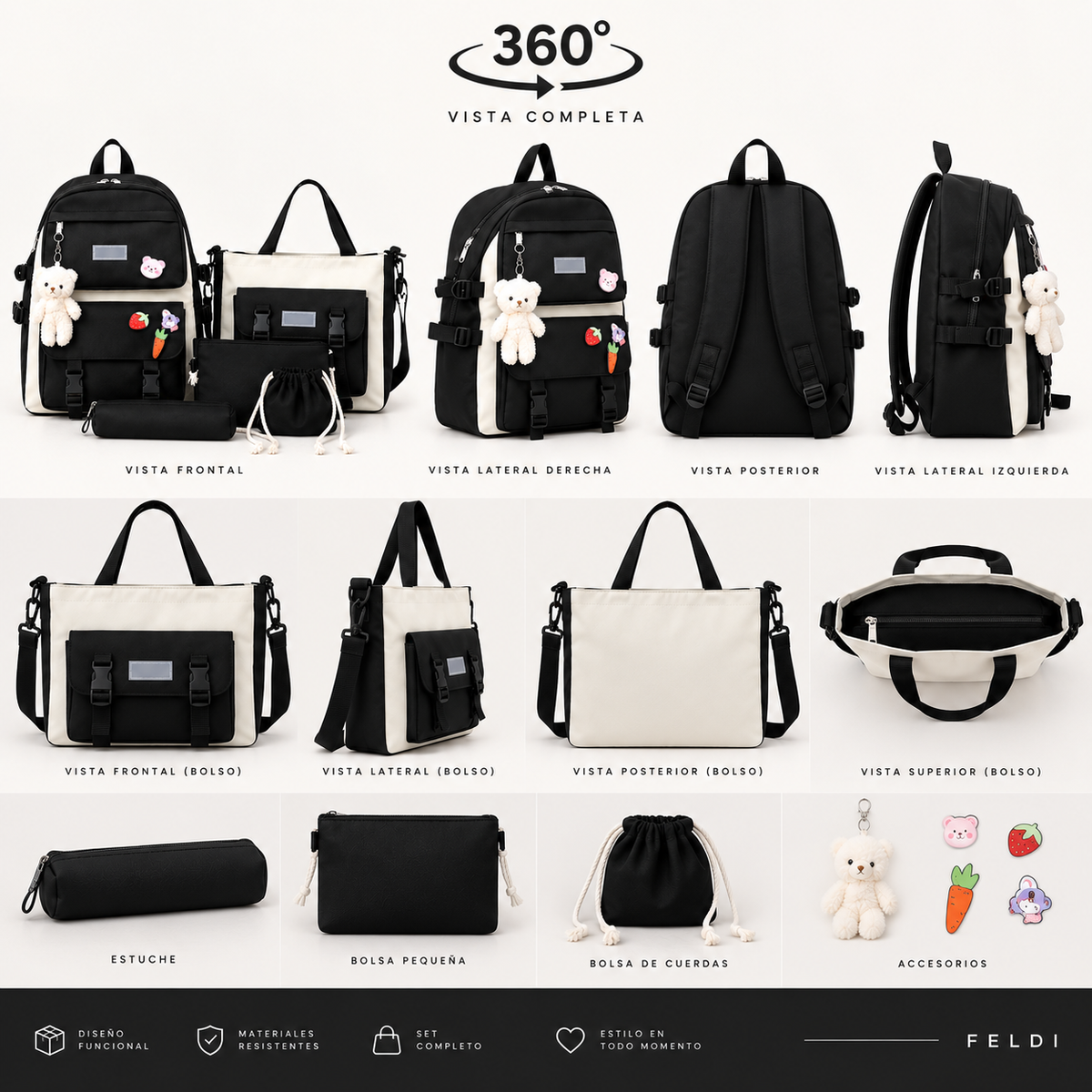 Kit Maleta Mochila Bolsos 5 en 1