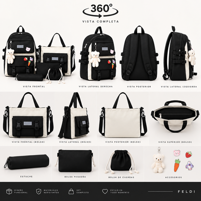 Kit Maleta Mochila Bolsos 5 en 1