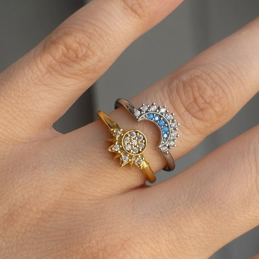 Anillos sol y luna eclipse pareja