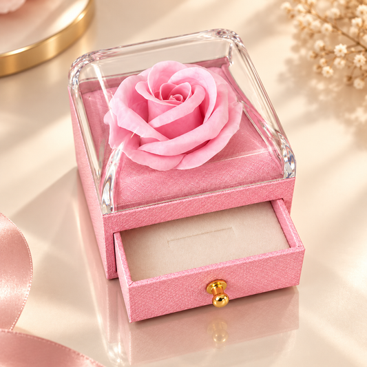 Caja cofre lujo flor color rosa