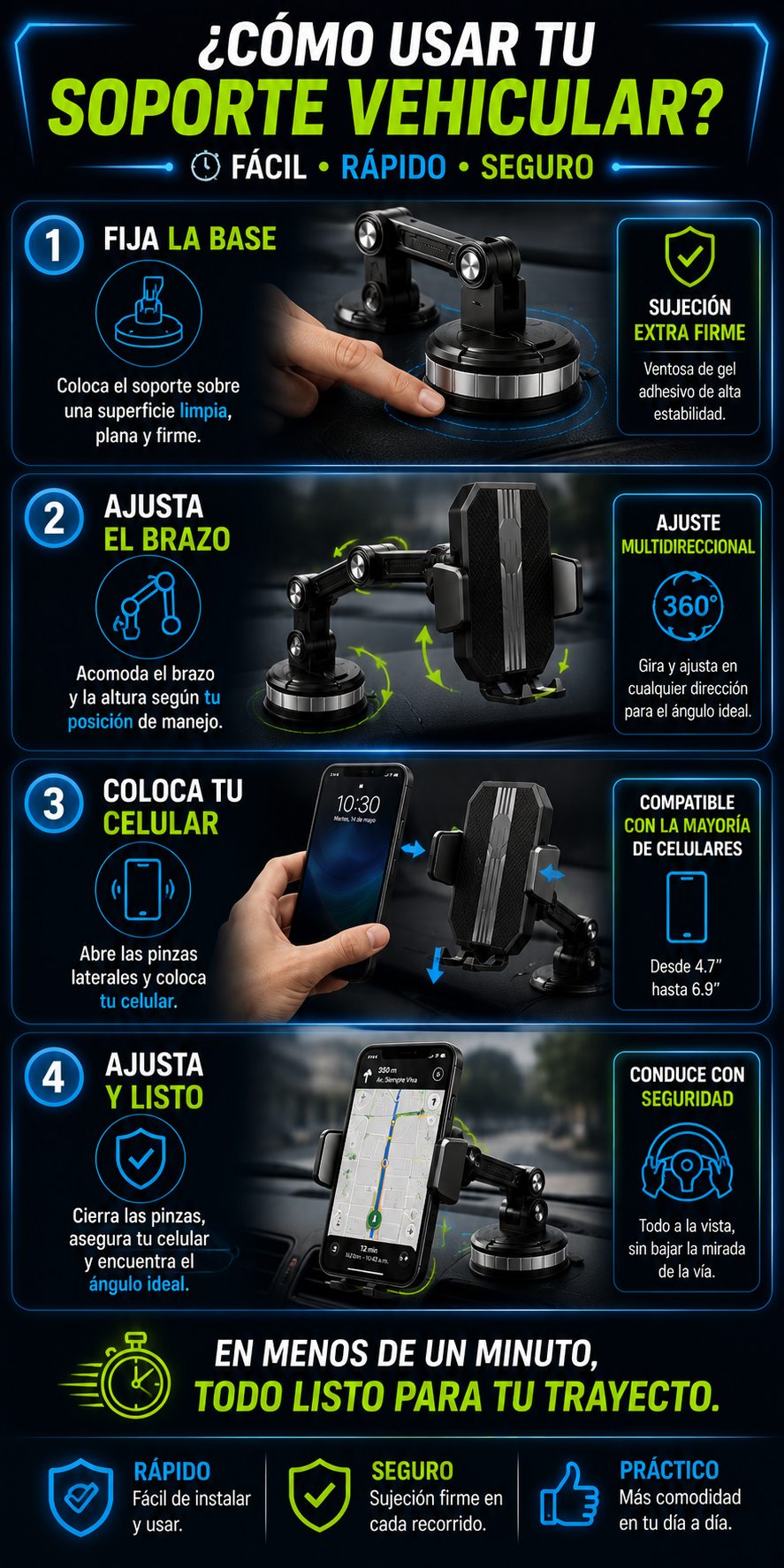 Soporte premium para celular GripDrive 360°
