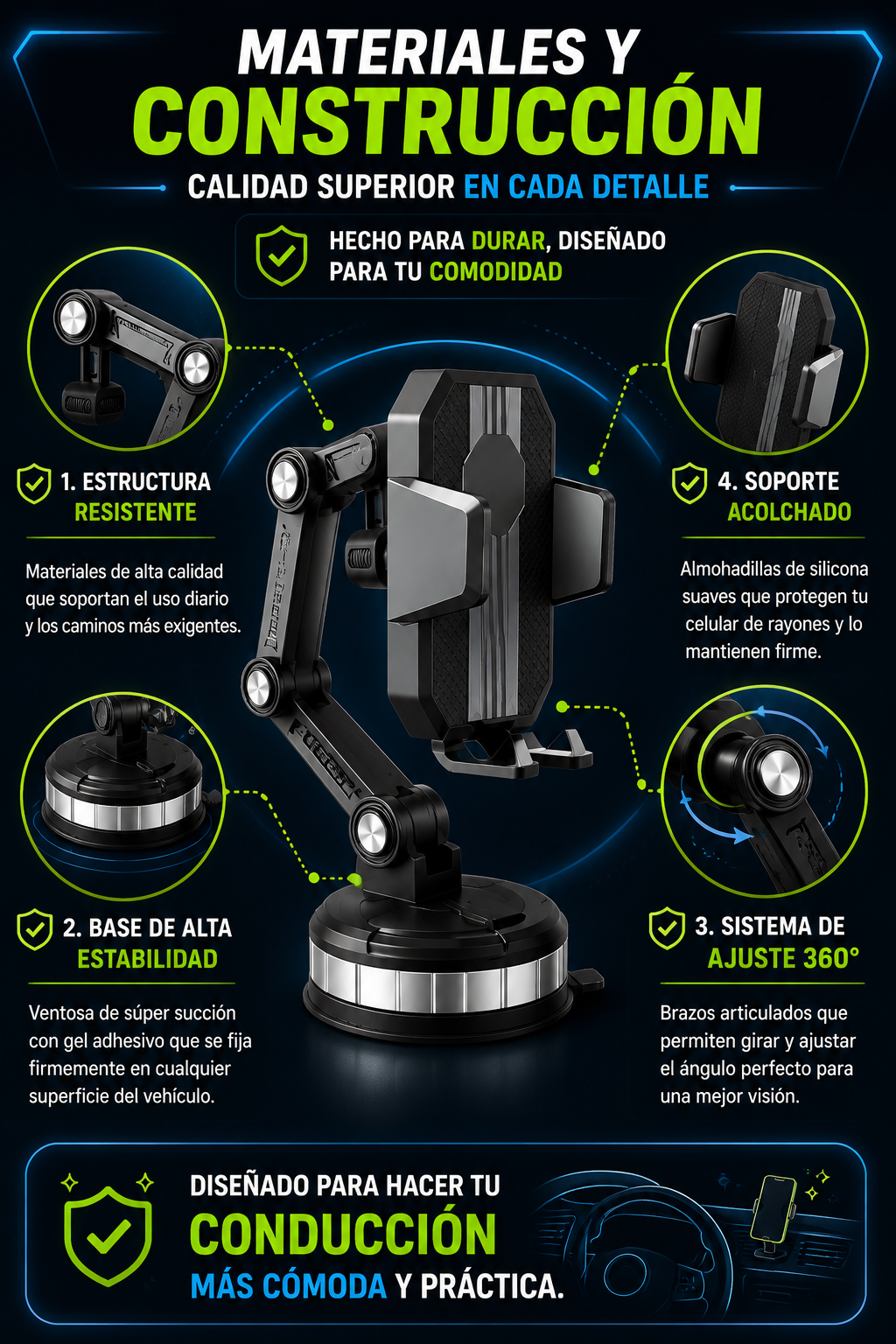 Soporte premium para celular GripDrive 360°