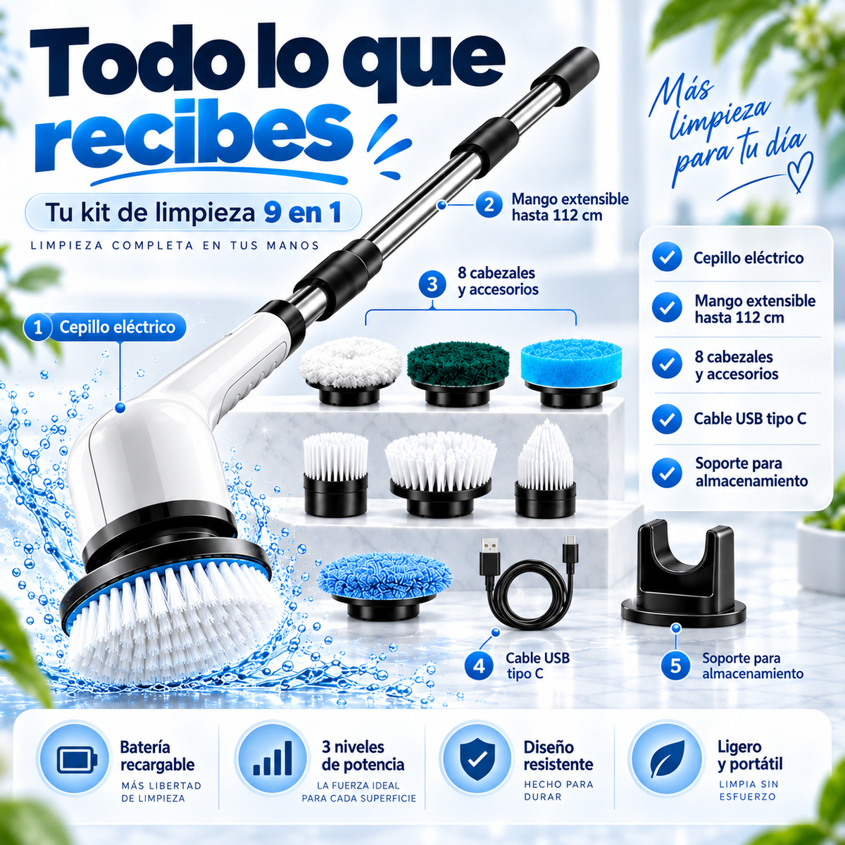 Cepillo Eléctrico de Limpieza 9 en 1