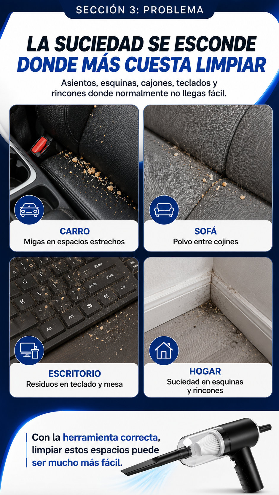 Mini aspiradora Funcional 3 en 1 Vacora