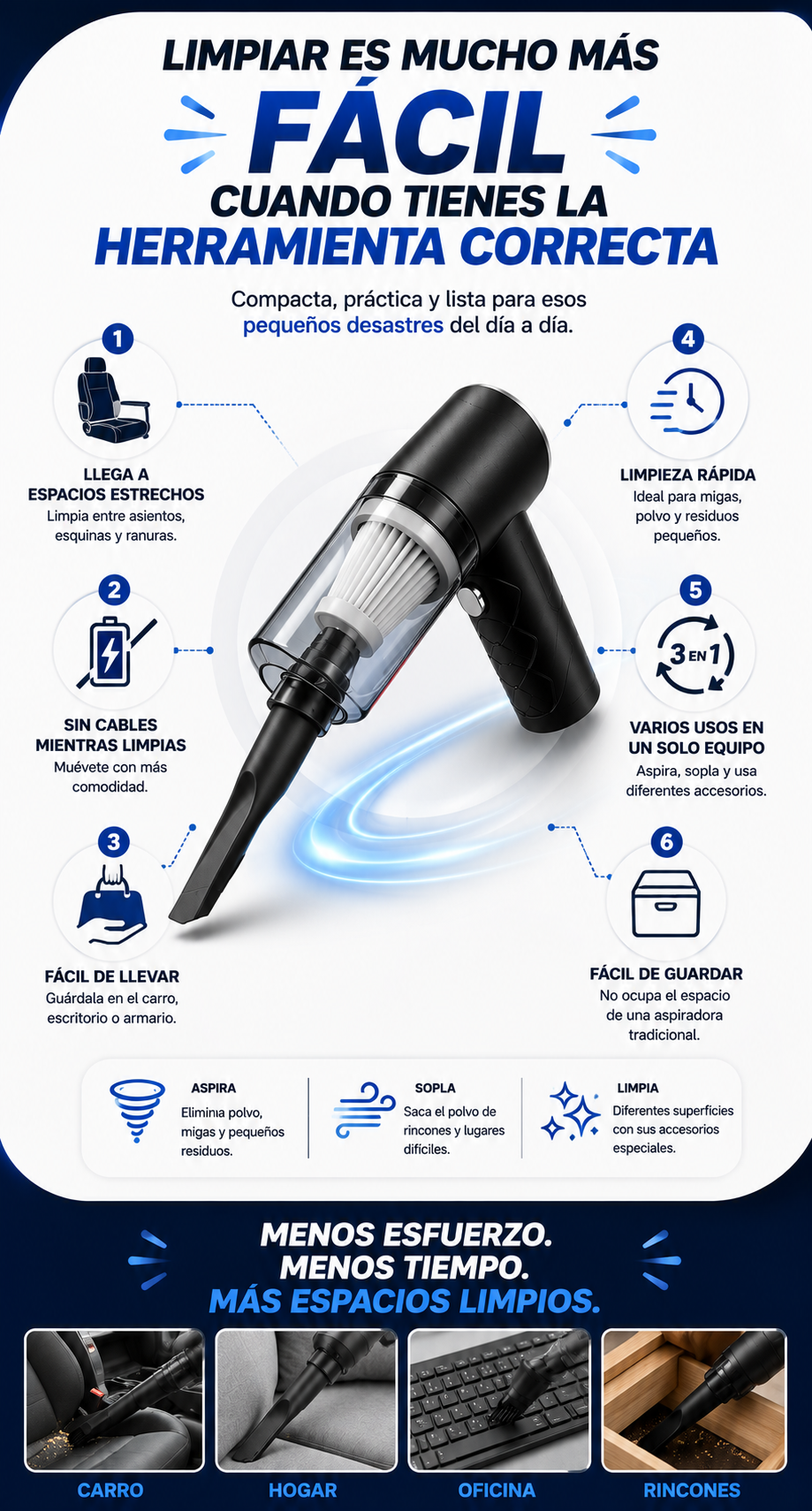 Mini aspiradora Funcional 3 en 1 Vacora